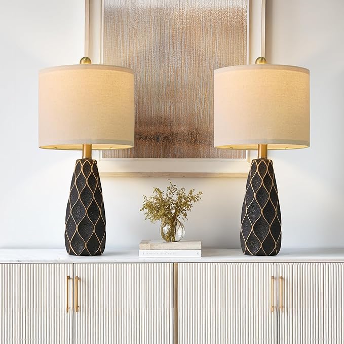 20.75" Small Table Lamps for Living Room Bedroom Lamps Set of 2 Ceramic Modern Boho Bedside Lamps Night Stands Farmhouse Vintage Nightstand Lamp Reading Light Home Office Dorm Desk Deco Gifts, Black