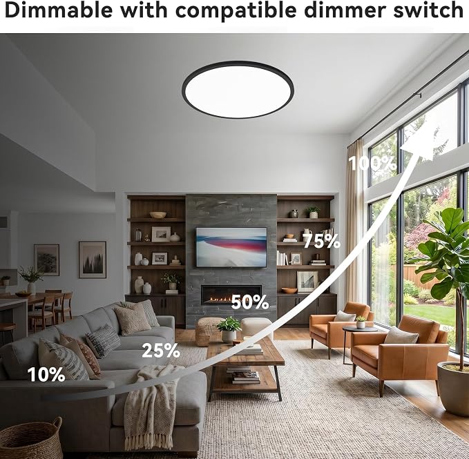 hepside 15.8INCH Big Dimmable Flush Mount Ceiling Light Fixture Black, 3CCT 3000/4500/6000K Ceiling Lamp, 36W 4200LM Super Bright Low Profile Light for Bedroom, Kitchen, Bathroom, Hallway