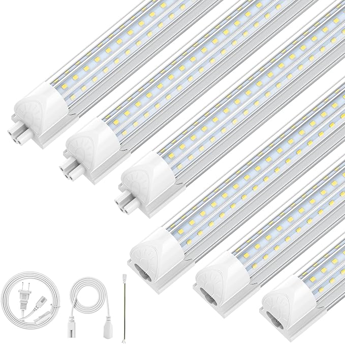 CNSUNWAY Led Shop Lights, 4FT LED Light 50W 7500LM 6500K Daylight White, D Shape Garage Light, Linkable Clear Cover T8 Integrated for Garage Workshop Workbench, ETL Listed(6-Pack)