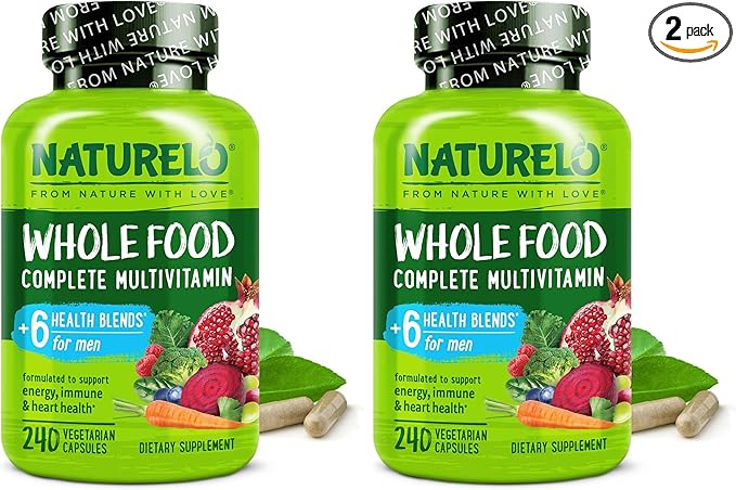 NATURELO Multivitamines pour Hommes - Multivitamines complètes pour hommes avec vitamines, minéraux - 240 capsules végétariennes pour l'énergie, la santé du cerveau, du cœur et des yeux* (Lot de 2)