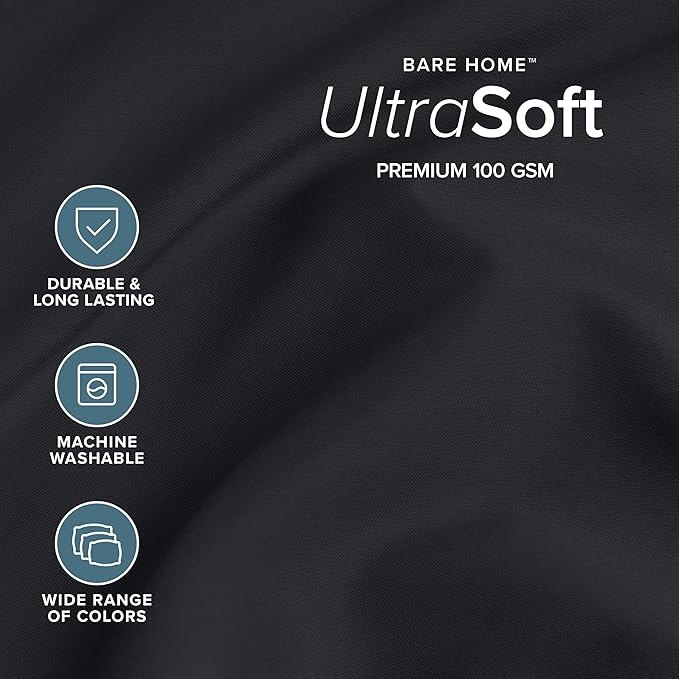 Bare Home Short Queen Sheet Set - 1800 Ultra-Soft Microfiber Bed Sheets - Double Brushed - Deep Pockets - Easy Fit - 4 Piece Set - Bedding Sheets & Pillowcases (Short Queen, Black)