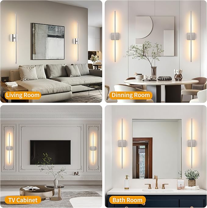 Morauroral Battery Operated Wall Sconces Set of 2, Dimmable Battery Wall Sconce with Remote Control, Sand-Nickel LED Rechargeable Sconces, 30 Inch Modern Wireless Wall Lights for Bedroom, Living Room