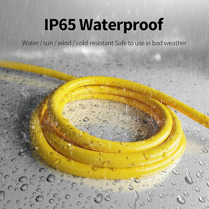 POWGRN 100 ft 2 Pack 12/3 Outdoor Extension Cord Waterproof Heavy Duty with Lighted Indicator End 12 Gauge 3 Prong, Flexible Cold-Resistant Long Power Cord Outside, 15Amp 1875W SJTW Yellow ETL Listed