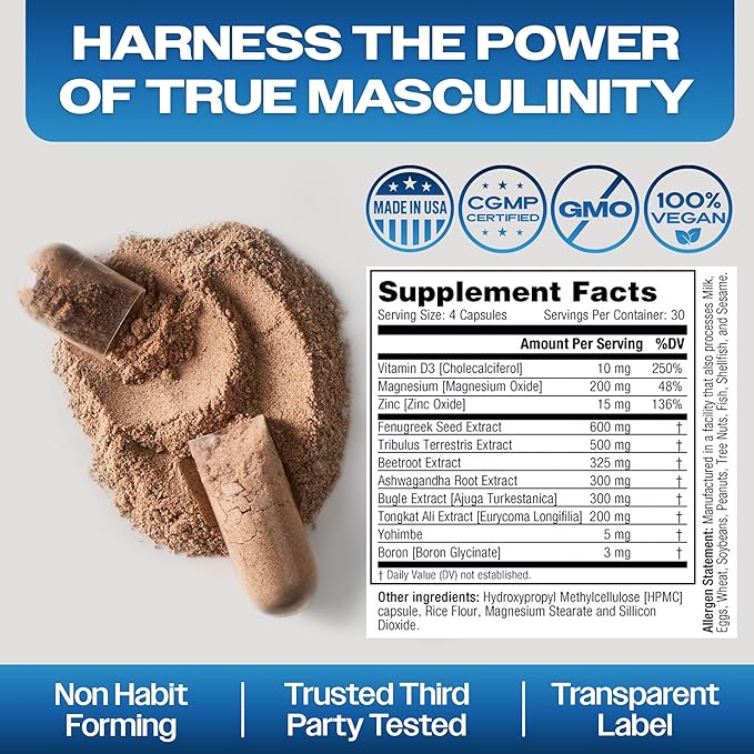Simply Elevated Alpha-GT - 14-in-1 Male Enhancing Supplement, Testosterone Booster for Men with Ashwagandha, Tongkat Ali, Tribulus & Fenugreek, Supports Masculine Energy, Drive & Confidence, 2500 mg