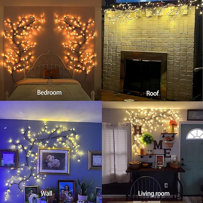160 LED Plug In Vines Lights Room Decor with Remote, 8 Modes and Timer, Indoor Home Plants Flowers Tree Willow Lights, Artificial Tree for Walls Bedroom Living Room Kitchen Coffee Shop Decor（Black）