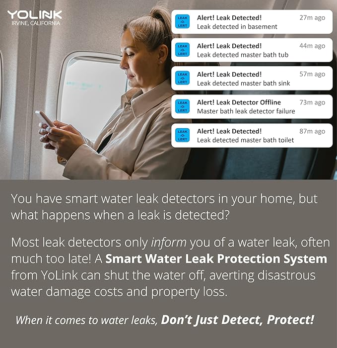 YoLink Smart Home Starter Kit: Hub & Water Leak Sensor 1, LoRa Up to 1/4 Mile Open-Air Range, SMS/Text, Email & Push Notifications, w/Alexa, IFTTT, Home Assistant