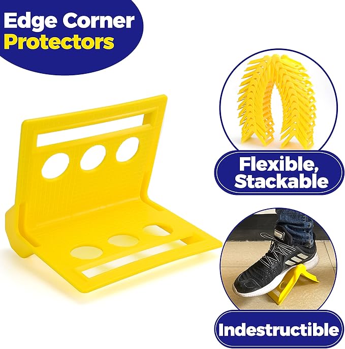 24 Pack Edge Corner Protector With Carrying Case for Flatbed Cargo Load Truck Shipping - 4'' x 6'' Winch Ratchet Straps Plastic Protectors Yellow