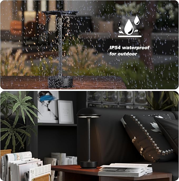 TBBGA 1 Pack Rechargeable Table Lamps Cordless, Portable 5000mAh Outdoor Table Light, 3 Color Stepless Dimming LED Table Lamp with Memory Function, for Home/Dinner/Patio/Restaurant.(Diamond Black)