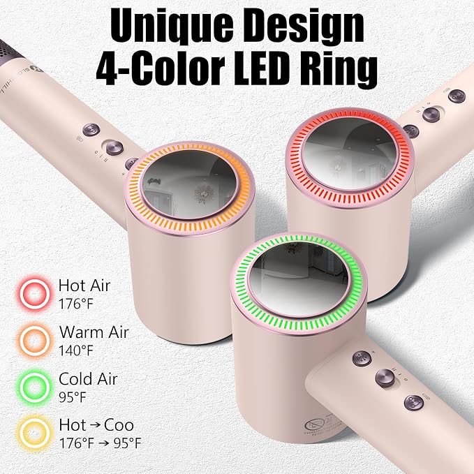 (OUTLET)slopehill 110,000 RPM Professional Hair Dryer - 0.8lb Ultra-Lightweight, 2 Billion Ion Technology for 98% Frizz Reduction, AI Smart-Temp Control, Magnetic Attachments for All Hair Types (Pink)