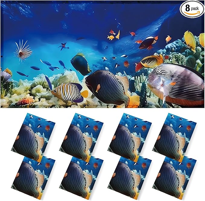 ANGSYLTH 8 Pcs Fluorescent Light Covers - 4 x 2 Feet Covers for Ceiling Lights, 8 x 10 Magnetic Light Filters for Classroom, Office, Hospitals (Underwater World)