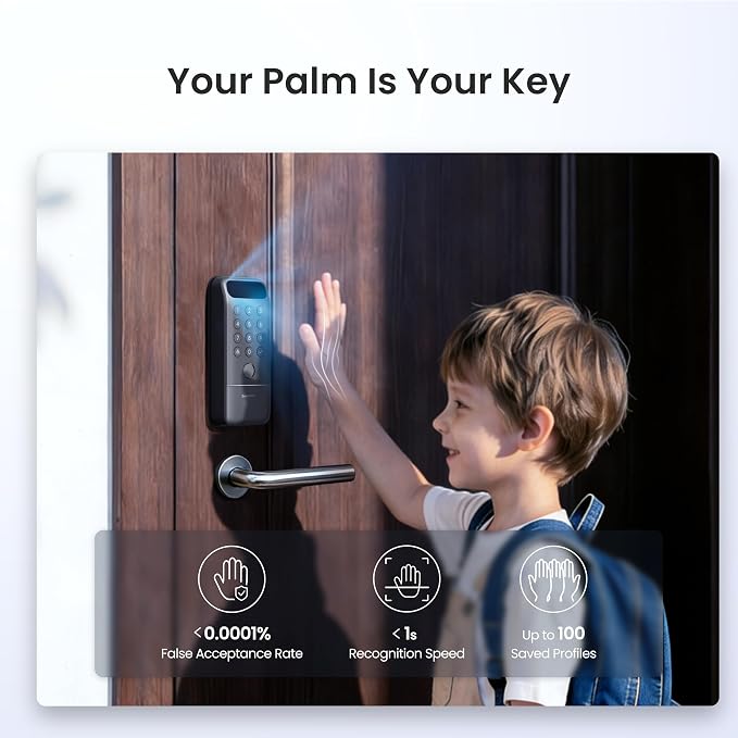 SwitchBot Lock Vision Pro Smart Lock, 3D Face Recognition + Palm Vein + Fingerprint, Keyless Entry Deadbolt for Front Door, 12-Month Battery, WiFi No Hub, Auto-Lock, Matter, Apple Home, Alexa, Google
