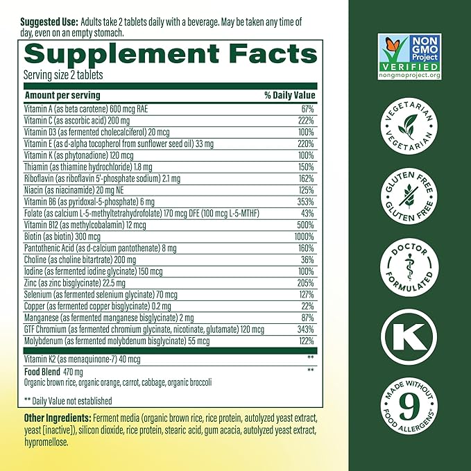 MegaFood Men's Advanced Multivitamin for Men - Doctor -Formulated - Choline, Vitamin B12, Vitamin D, Vitamin C & Zinc - Brain Health & Immune Support - Non-GMO - Vegetarian - 60 Tabs (30 Servings)