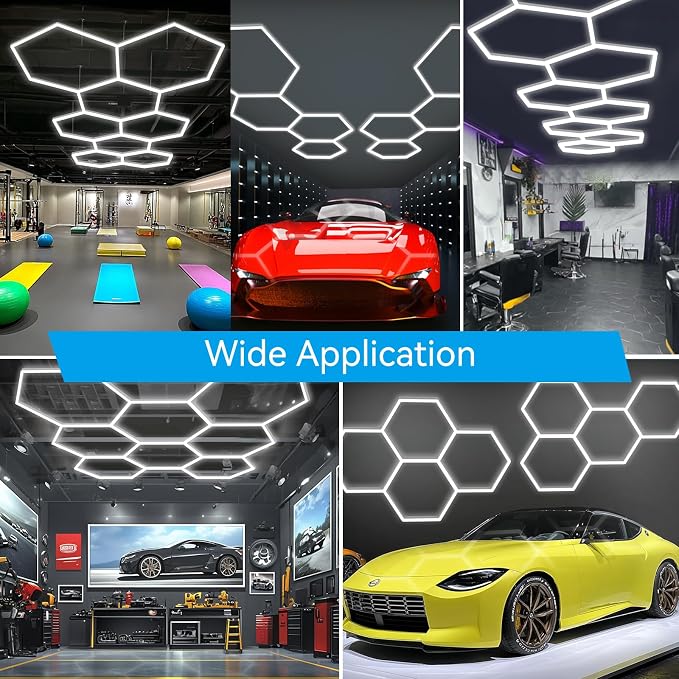 LZHOME Hexagon LED Garage Light: Super Bright 40000LM Honeycomb Garage Light, 8 Hex DIY Hexagon Led Lights for Gym Basement Hair Salon