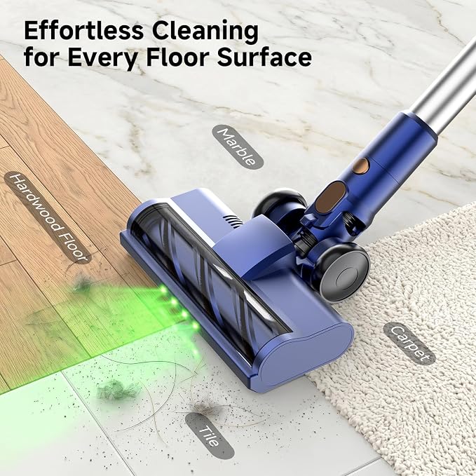 Cordless Stick Vacuum Cleaner - 40KPA Powerful Suction Vacuum with 45 Min Runtime, Detachable Battery, Anti-Tangle & 1.5L Dust Cup, 8 in 1 Vacuum Cleaner for Pet Hair, Carpet, HardFloor, Blue