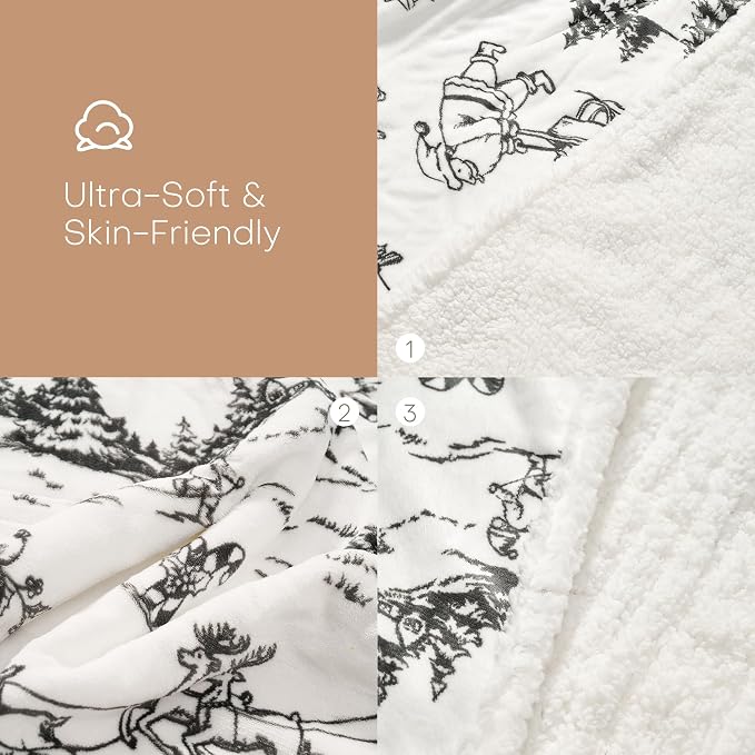 LUXIAN Electric Heated Blanket Throw Size 50"x60" - Flannel & Sherpa Fabric Dual-Sided, 9 Heat Settings & 1-3 Hours Auto Off, Machine Washable, Christmas Santa Forest,Black and White