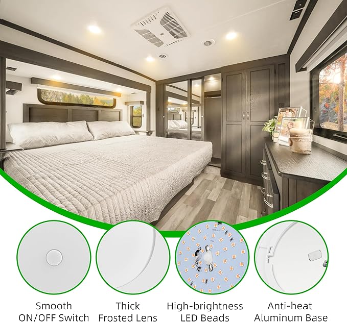 RV Light Interior 12V, 5Inch RV Ceiling Dome Light, RV LED Puck Light with ON/Off Switch, 700LM Camper Lights Fixture for RV Boat Camper Trailer Car (3200K Warm White, 6PCS)