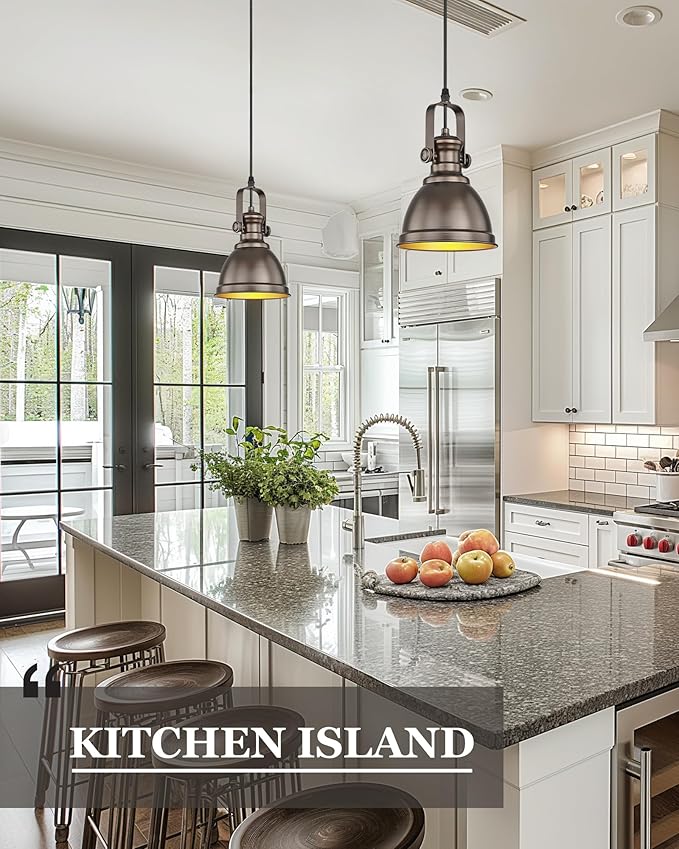 Pendant Lights Kitchen Island, Farmhouse Hanging Lights Fixtures with Metal Shade, Rustic Kitchen Pendant Lighting Over Island for Dining Room, Oil Rubbed Bronze, AD-2151-1P-ORB