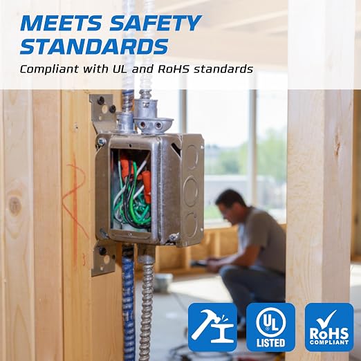 OHLECTRIC 4" Square Welded Electrical Box with Flush Mount Brackets (4-Pack) 1-1/2 Inch Deep Box with BX/MC Cable Clamp, ½ & ¾ Knockouts, Galvanized Steel, 21 Cu. in. Metal Junction Box