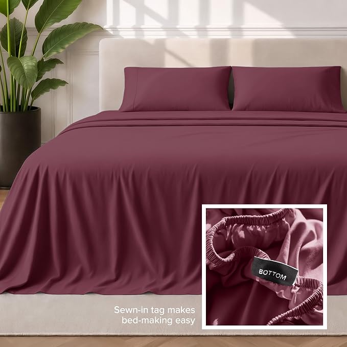 Bare Home Queen Sheet Set - 1800 Ultra-Soft Microfiber Queen Bed Sheets - Double Brushed - Deep Pockets - Easy Fit - 4 Piece Set - Bedding Sheets & Pillowcases (Queen, Burgundy)