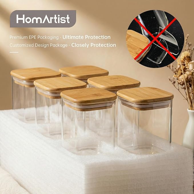 Large Glass Storage Containers 132oz&63oz, Pantry Jars with Bamboo Lids-2P | Square Borosilicate Glass Jar with Airtight Lid Keep Flour, Sugar & Rice Fresh, Fits 3lb Bag, BPA-Free for Pantry Organizer