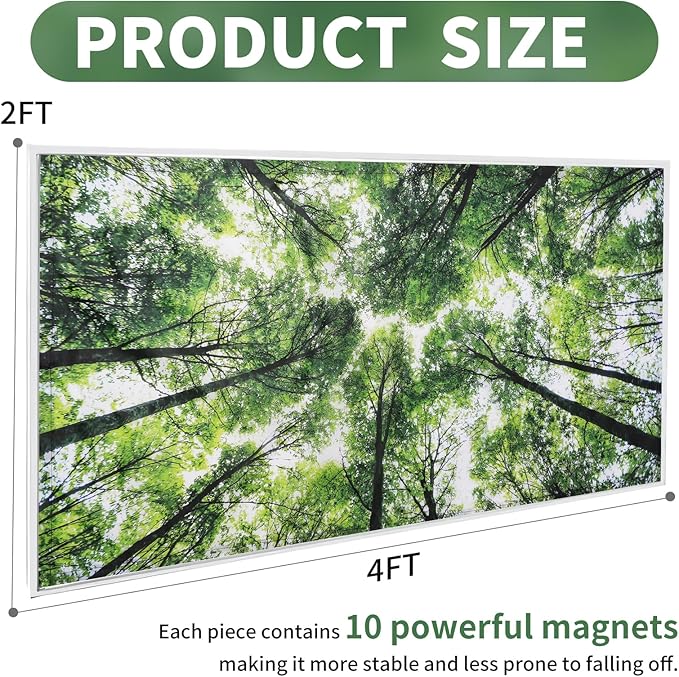 Torixqi 8 Pcs Fluorescent Light Covers for Ceiling Lights Classroom, Magnetic Light Filters, Fluorescent Light Diffuser Covers for Office, Hospitals, Home 4 x 2 Feet (forest)
