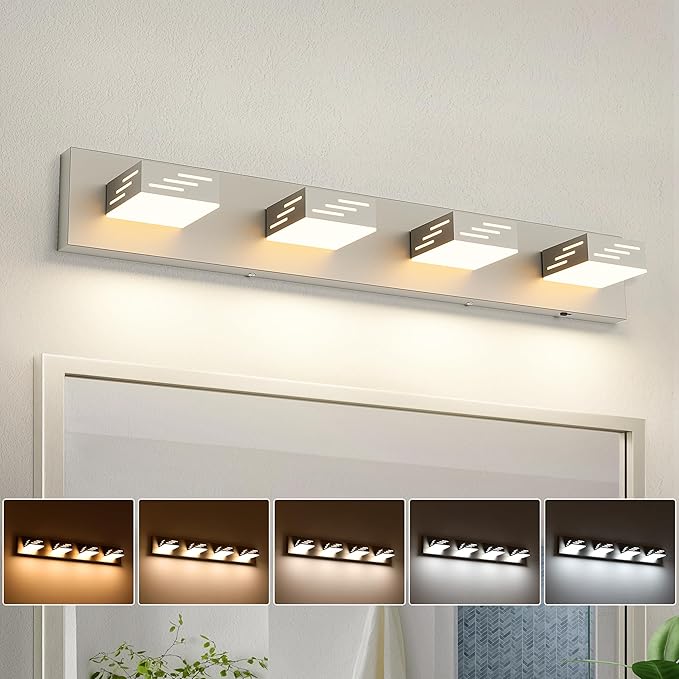 Joosenhouse 4-Light Brushed Nickel Vanity Light for Bathroom, 29.92-Inch 5CCT Dimmable LED Vanity Lighting Fixture, 32W Modern Makeup Light with Adjustable Brightness