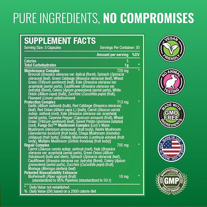 Approved Science フルーツ＆ベジタブル - 42種類の全粒果物と野菜のサプリメント - 健康と活力を向上 - 毎日の天然ビタミン、ミネラル、抗酸化物質 - 各90カプセル - 1ヶ月分