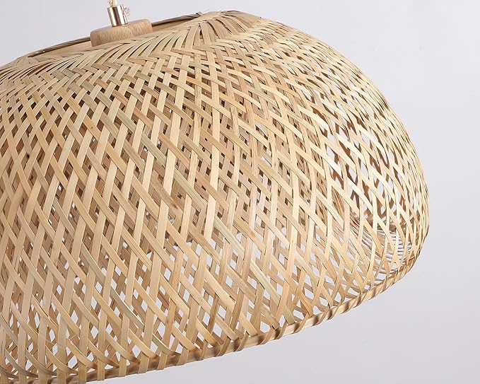 Bamboo Large Pendant Light Fixture 17.8 inch One-Light Adjustable Rustic Basket Handmade Woven Pendant Lighting for Kitchen Island Farmhouse Dining Room Living Room