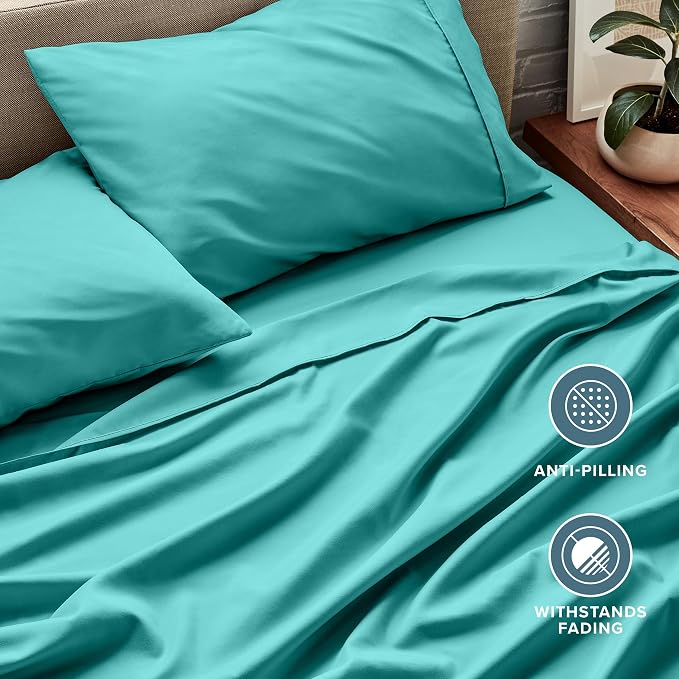Bare Home Split Head Flex King Sheet Set - 1800 Ultra-Soft Microfiber Bed Sheets - Double Brushed - Deep Pockets - Easy Fit - 4 Piece Set - Bedding Sheets & Pillowcases (Turquoise)
