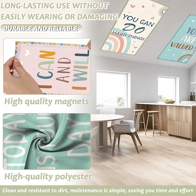 8 Pcs Fluorescent Light Covers with 80 Magnets Decorative for Classroom Ceiling Lights 4 x 2 Feet Magnetic Light Covers Filter Easy Install for Office Hospitals & Home Drop Ceiling Supplies(Boho)