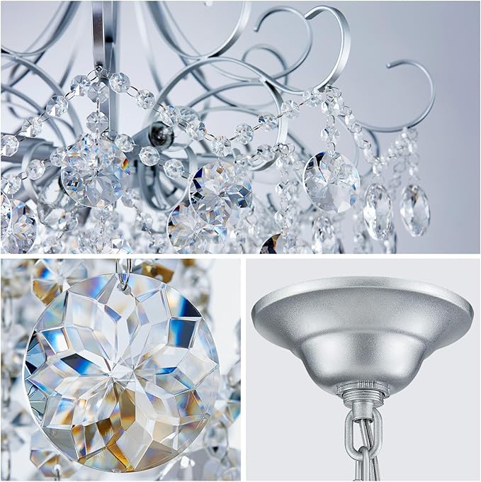ANJIADENGSHI Crystal Chandelier K9 Crystal Lighting Chandelier for Living Room 10 E12 Bulbs High 27.6 in x Diameter 22.8 in, Silvery