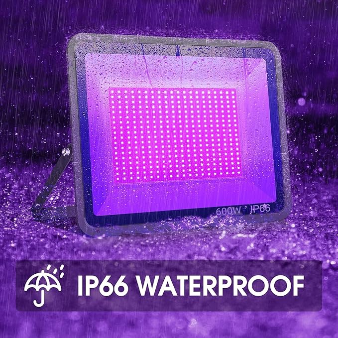 YANYCN 600W 4 Pack LED Black Light,395nm to 405nm LED UV Blacklight, IP66 Waterproof Black Flood Light Outdoor with Plug and SwitchNeon Glow for Glow Party, Halloween, Fluorescent Poster, Body Paint