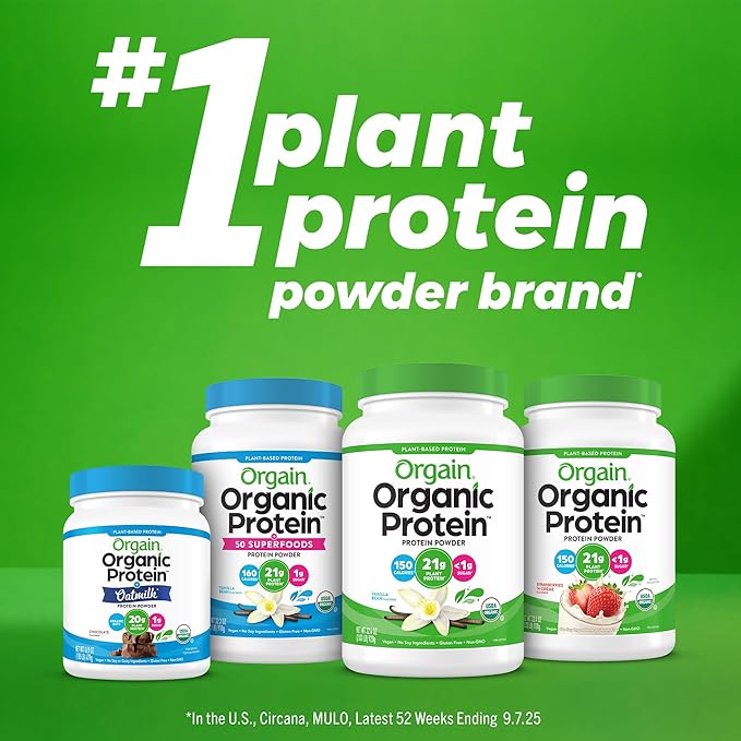 Orgain Organic Vegan Protein Powder, Creamy Chocolate Fudge - 21g Plant Protein, 6g Prebiotic Fiber, Low Carb, No Lactose Ingredients, No Added Sugar, Non-GMO, 10 Single Serve Individual Packets