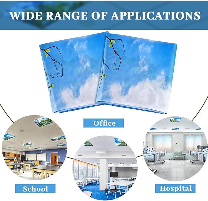 Hortsun 6 Pcs Fluorescent Light Covers - 4 x 2 Feet Magnetic Light Filters, Ceiling Lights Covers for Classroom Fluorescent Shade, Hospitals, School Office Cubicle Decor(Sky and Leaves)