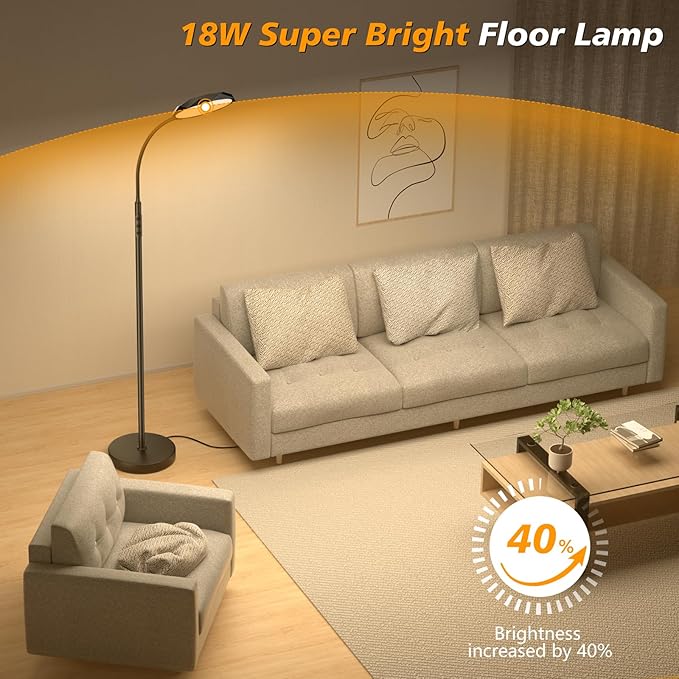 Floor Lamp, 18W Bright LED Floor Lamps for Living Room with Diamond-Surface, Stepless Adjustable Colors & Dimmer Standing Lamp with Timer, Remote & Touch Control, Reading Lights for Bedroom, Office