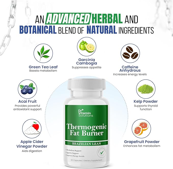 Thermogenic Fat Burner Brazilian Lean, Weight Loss Pills for Women, Waist Trimmer & Supplements for Bloating for Women & Men, 60 Capsules