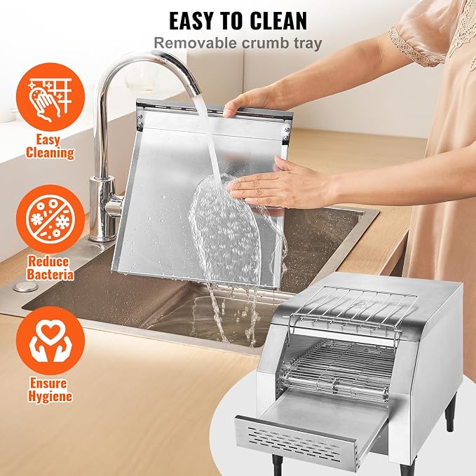 VEVOR Commercial Conveyor Toaster, 300 Slices/Hour, Heavy Duty Stainless Steel, Electric Restaurant Toaster for Toast, Bun, Bagel, Bread