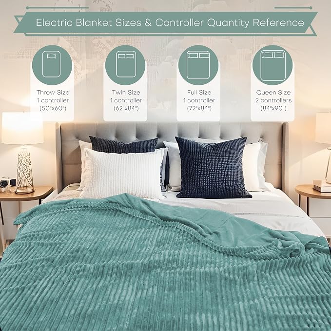 Electric Heated Blanket Full Size 72"x84" with Cozy Flannel, 9 Heat Settings & 1-10 Hours Auto Off, Soft & Cozy Warming Throw for Home, Office, or Bed, Machine Washable, Bean Green