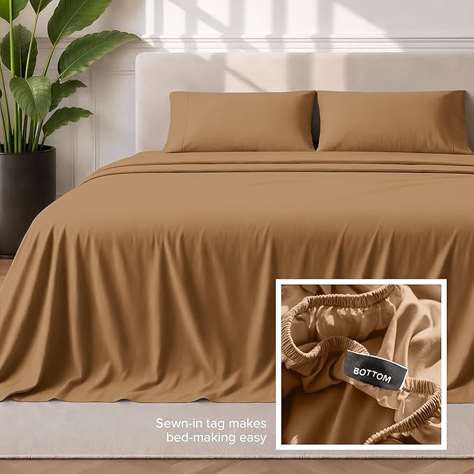 Bare Home King Sheet Set - 1800 Ultra-Soft Microfiber King Bed Sheets - Double Brushed - Deep Pockets - Easy Fit - 4 Piece Set - Bedding Sheets & Pillowcases (King, Caramel)