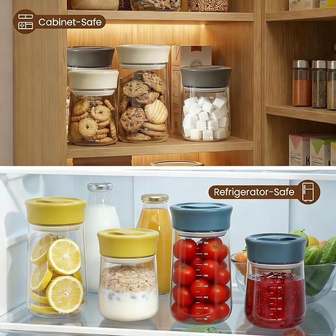 OURCABECUE Wide Mouth Mason Jar 16oz, Newly Upgraded Easy Open Rotating Lid, Food Grade Glass Storage Jar set of 2, for Overnight Oats Yogurt Snacks Candy Jars