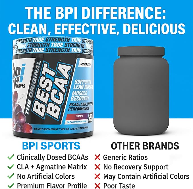 BPI Sports Best BCAA Powder - Muscle Recovery Support - Branched Chain Amino Acids | Building Blocks of Protein and Muscle - Post Workout Recovery - Hydration - Grape