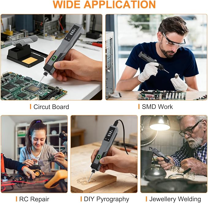 Soldering Iron Kit Cordless 5s Heating 14-in-1 Portable Soldering Iron with LED Display 392-932℉, Auto Sleep, Electric USB Rechargeable Wireless Welding Tool for Precision Repair DIY