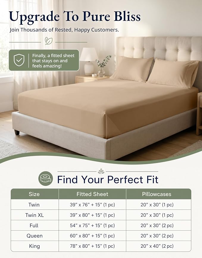 LANE LINEN Twin XL Fitted Sheet, 100% Organic Cotton 2-Piece Set (1 Fitted Sheet, 1 Pillowcase), Percale Weave, Bottom Sheet, Soft, Breathable, Fits Mattress Upto 15" Deep - Taupe (No Flat Sheet)
