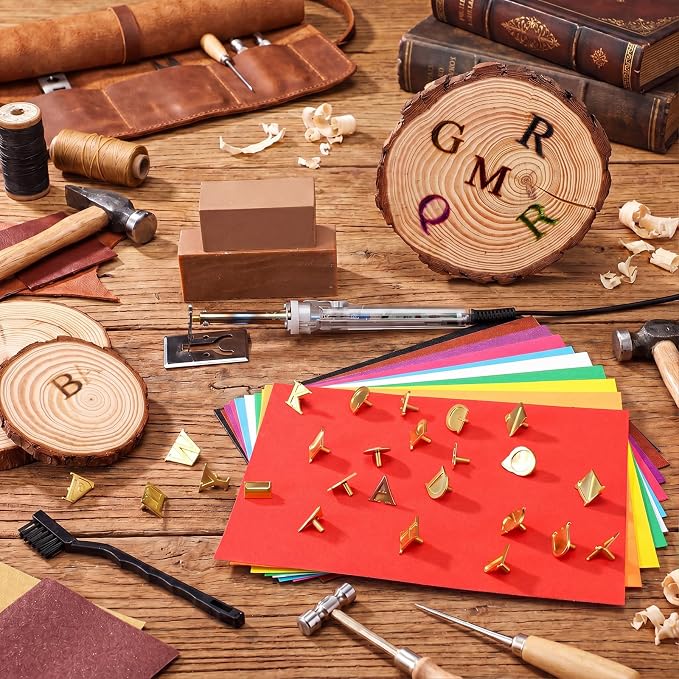 Tudomro 1/2" 26 Pcs Mini Burning Letter Kit with Electric Branding Iron for Wood Hats Leather Alphabet Branding Iron for BBQ Steak Bread DIY Craft Wedding Birthday Gifts