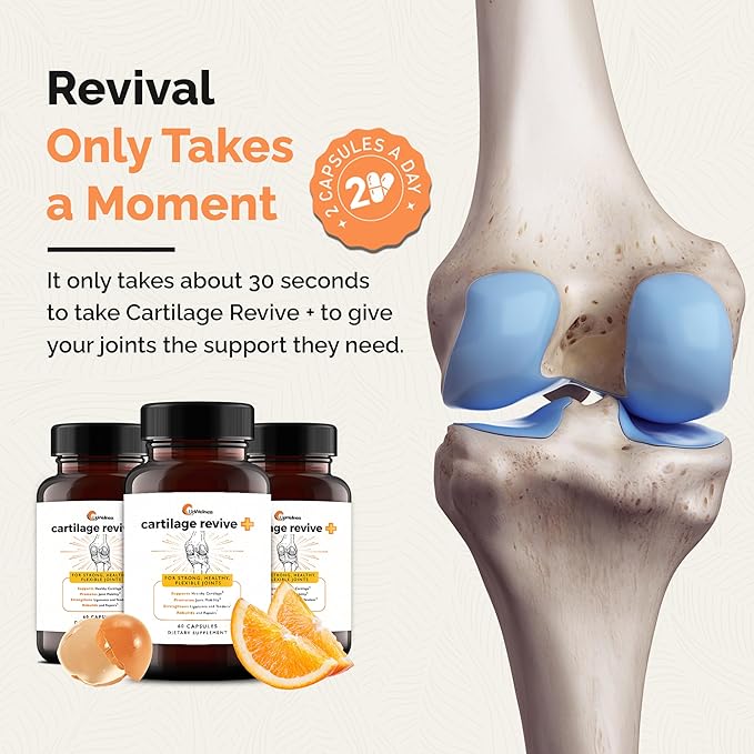 UpWellness Cartilage Revive + 関節サポートサプリメント 男女兼用 - D-グルコサミン硫酸塩、MSM、ビタミンD3、Cなどを配合 - 3ボトル