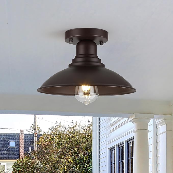 GOLDHILL 10.5" Semi Flush Mount Barn Light 2-Pack, Rust-Proof Metal Ceiling Fixture Set, Vintage Farmhouse Lighting for Garage, Porch & Mudroom, Damp Rated