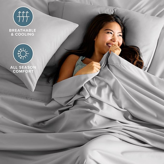 Bare Home Full Sheet Set - 1800 Ultra-Soft Microfiber Full Bed Sheets - Double Brushed - Deep Pockets - Easy Fit - 4 Piece Set - Bedding Sheets & Pillowcases (Full, Light Grey)
