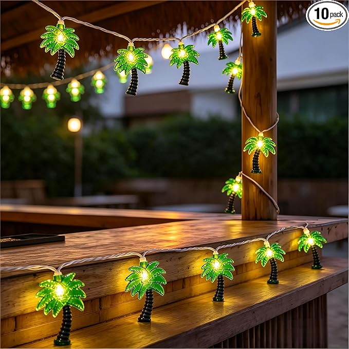 8.5Ft Palm Tree String Lights Outdoor, Hawaiian Beach Themed Party Decorations Lights with 10 LED Palm Tree Lights, Plug in Fairy Lights for Outdoor Indoor Tropical Beach Party Birthday Pool Decor