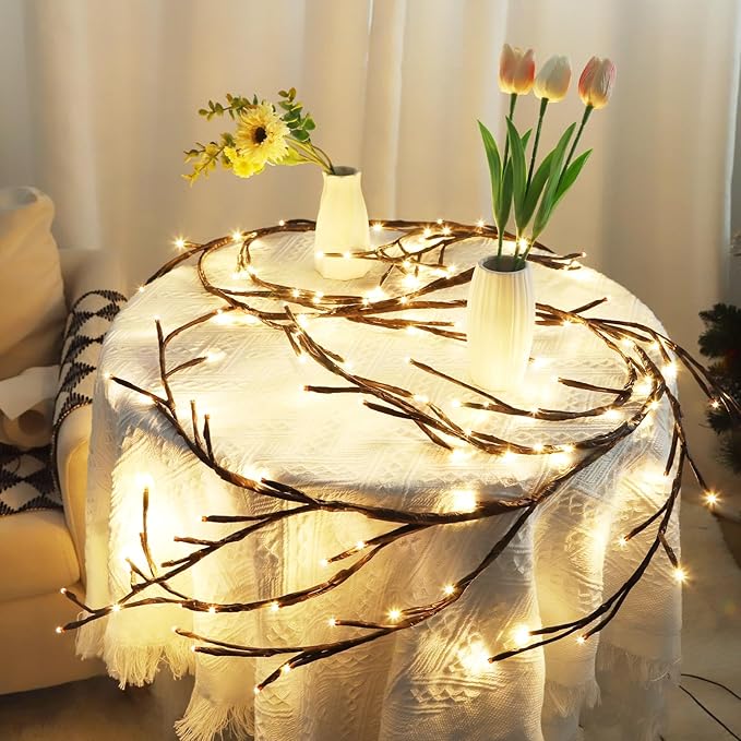 96 LED Willow Vine Lights 6FT Enchanted Wall Decoration Vine Lights Tree Branches Light 8 Modes for Home Indoor Wall Decoration (Warm White)