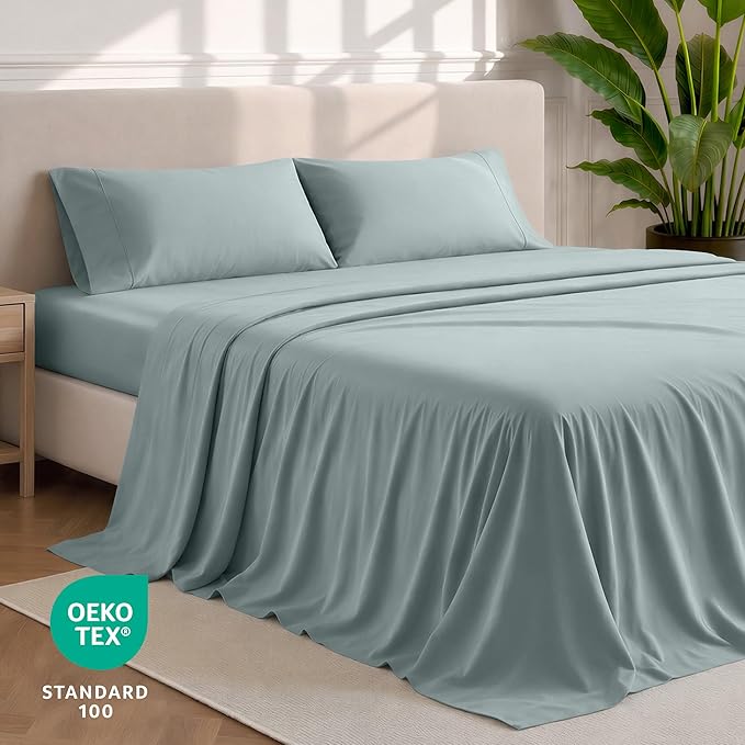 Bare Home Split Head Flex King Sheet Set - 1800 Ultra-Soft Microfiber Bed Sheets - Double Brushed - Deep Pockets - Easy Fit - 4 Piece Set - Bedding Sheets & Pillowcases (Sea Spray)